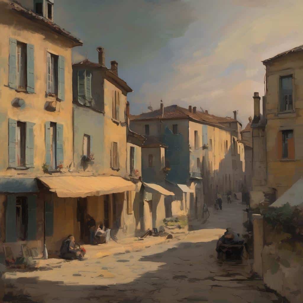 Ρεαλιστικό τοπίο με γοητευτικά παλιά κτίρια και ζωηρή ατμόσφαιρα στην καρδιά της πόλης.